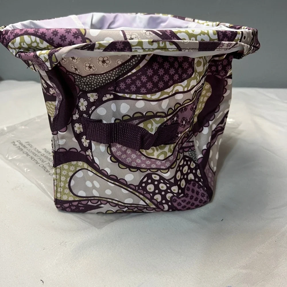 Thirty-One Small Collapsable Utility Bin Purple Paisley Circle Storage Container